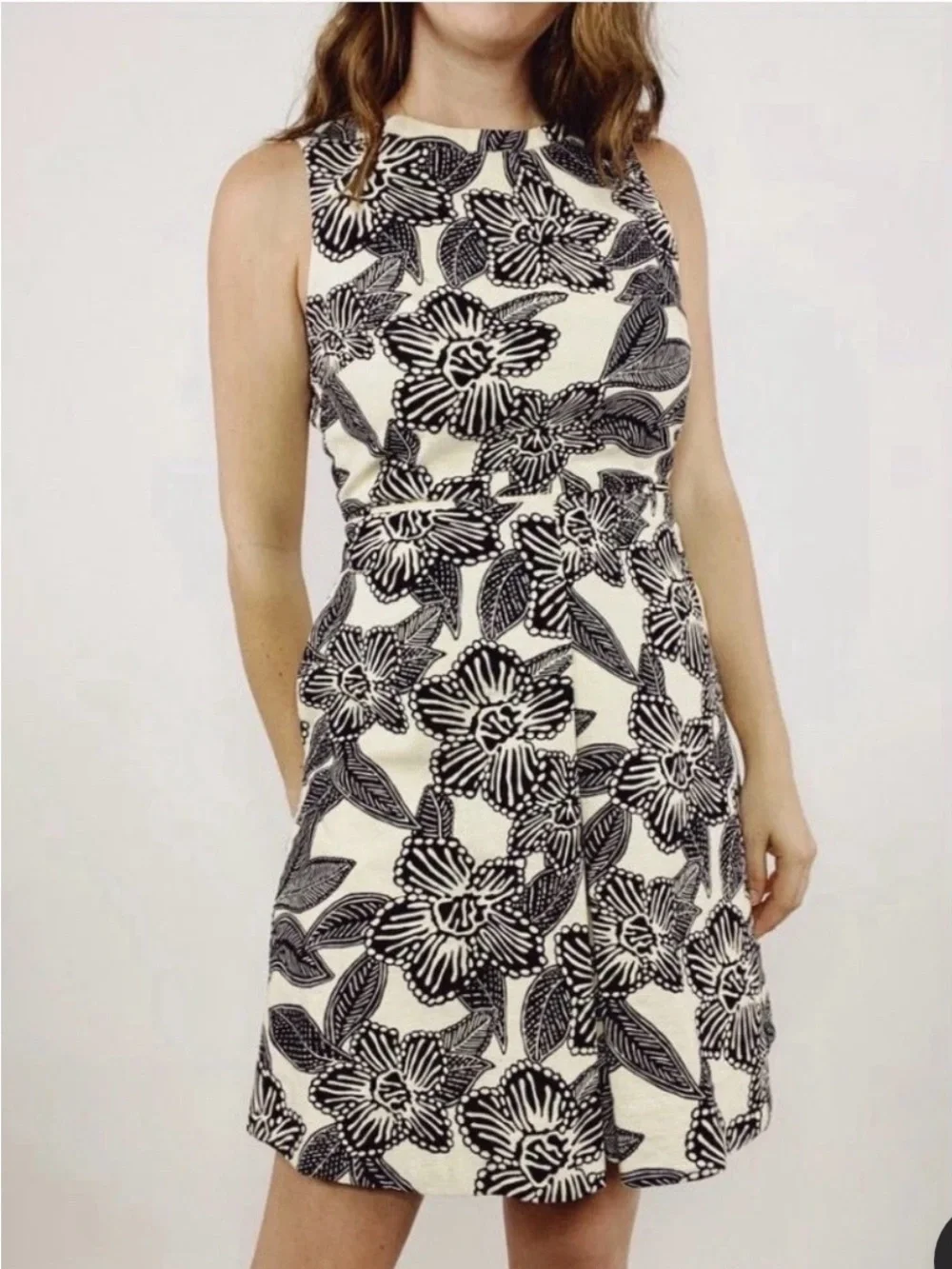 J. Crew Polynesian Floral Print Fit and Flare Sleeveless Cotton Dress Size 4